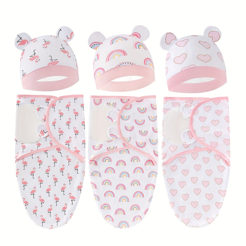 2pcs Soft Cotton Baby Swaddle Sack Set with Hat for Newborn Girls, 0-6 Months.