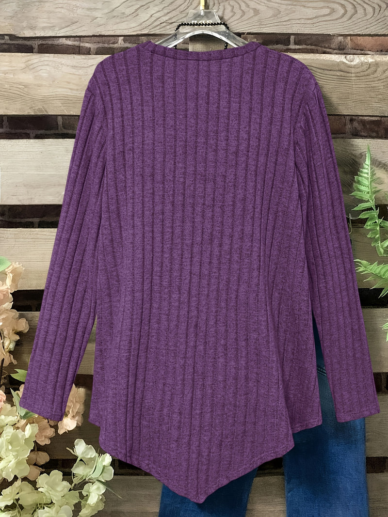 Women's Plus Size Lightweight Ribbed Long Sleeve T-Shirt.