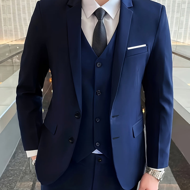 Men's 3pcs Suit Set, Jacket + Vest + Trousers, Fashionable and High-Quality.