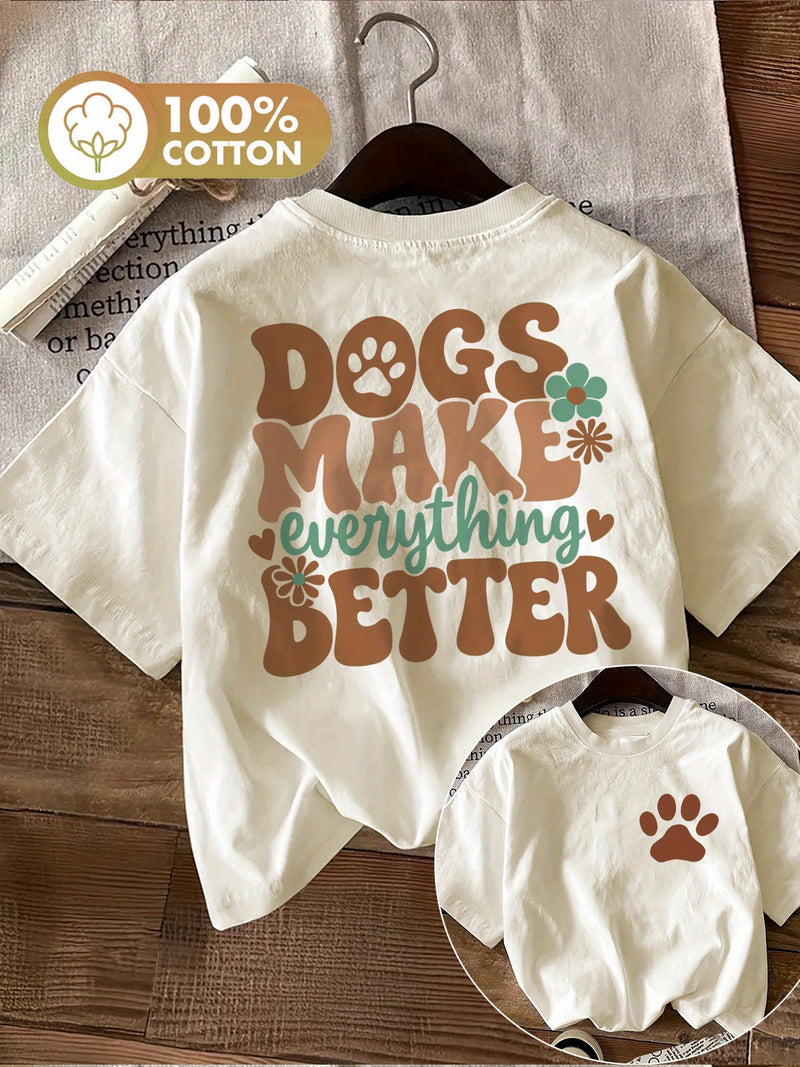 Women's Top Retro Style Paw Print Flower Dogs Make Loose Daily.