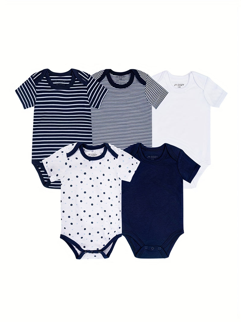 5pcs Cute Baby Girl 100% Cotton Short Sleeve Bodysuits.