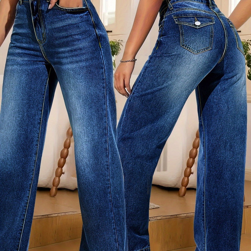 Women's High-Waisted Stretch Straight-Leg Jeans Pants.