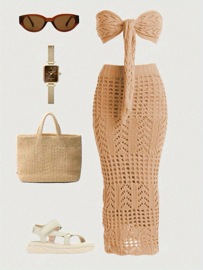 2pcs Women’s Featuring a V-Neck Cardigan with Button Front And Long Sleeve.