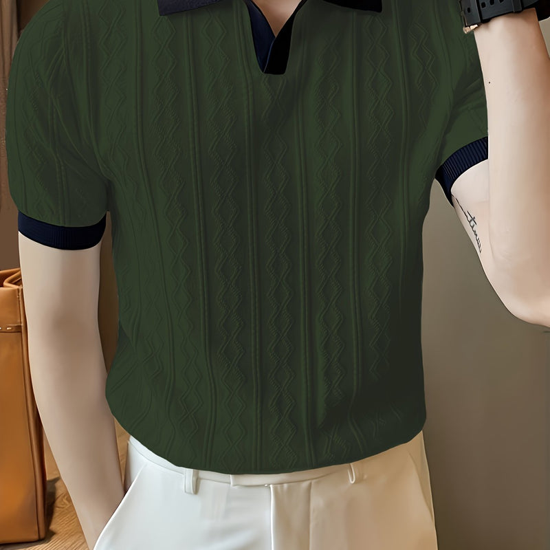 Men's Knit Casual T-Shirt, Fashionable Contrast Color Design.