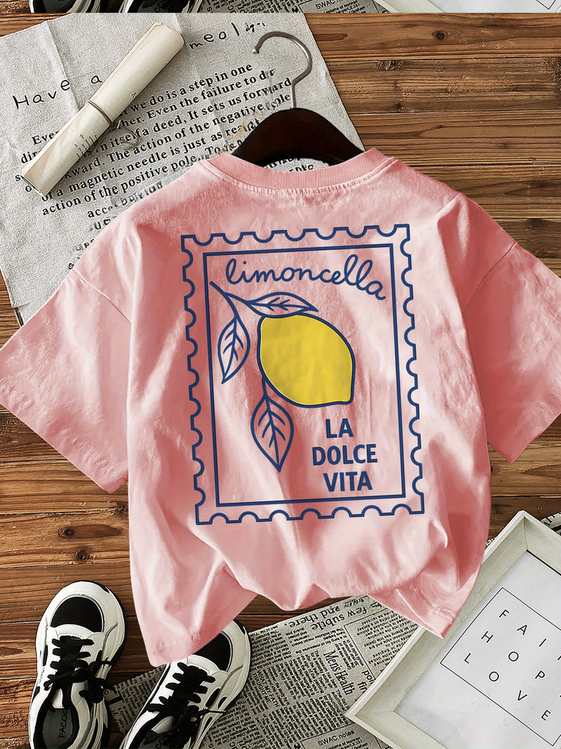 Graphic Print T-shirt, Short Sleeve Crew Neck Casual Top.