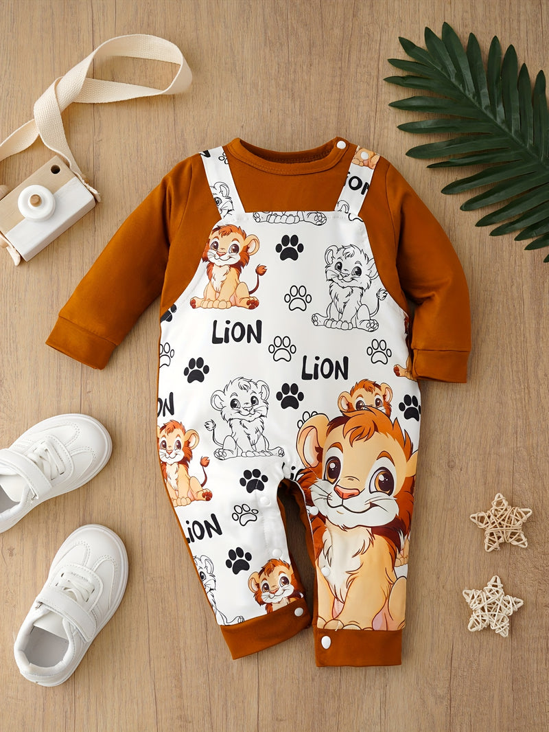 Set of 3 Cartoon Outfits Featuring a Lion, Meerkat, And Wild Boar for Babies.
