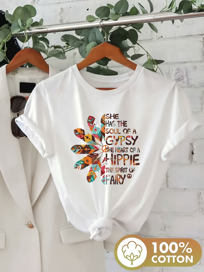 Women’s Printed Round Neck Short Sleeve T-Shirt.