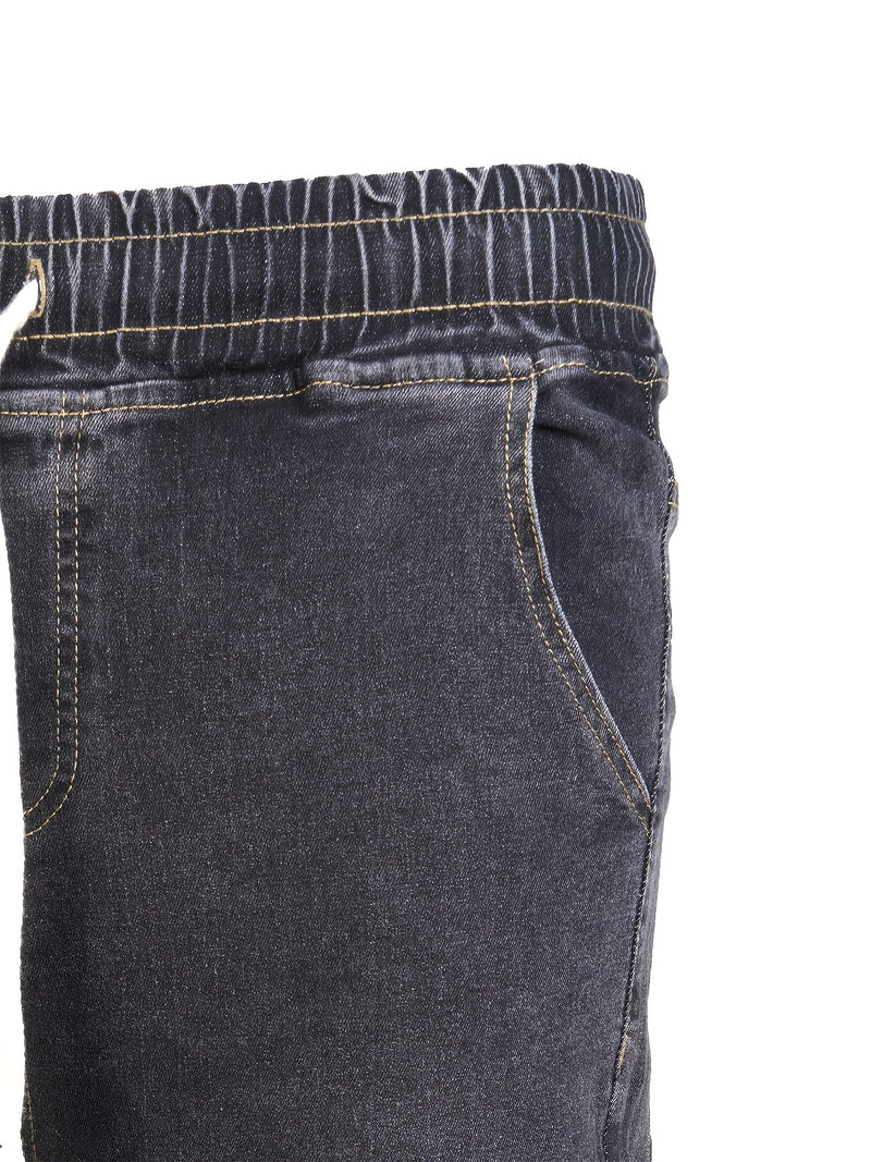 Women’s Unisex Vintage Blue Jeans, Black-Gray Long Pants.
