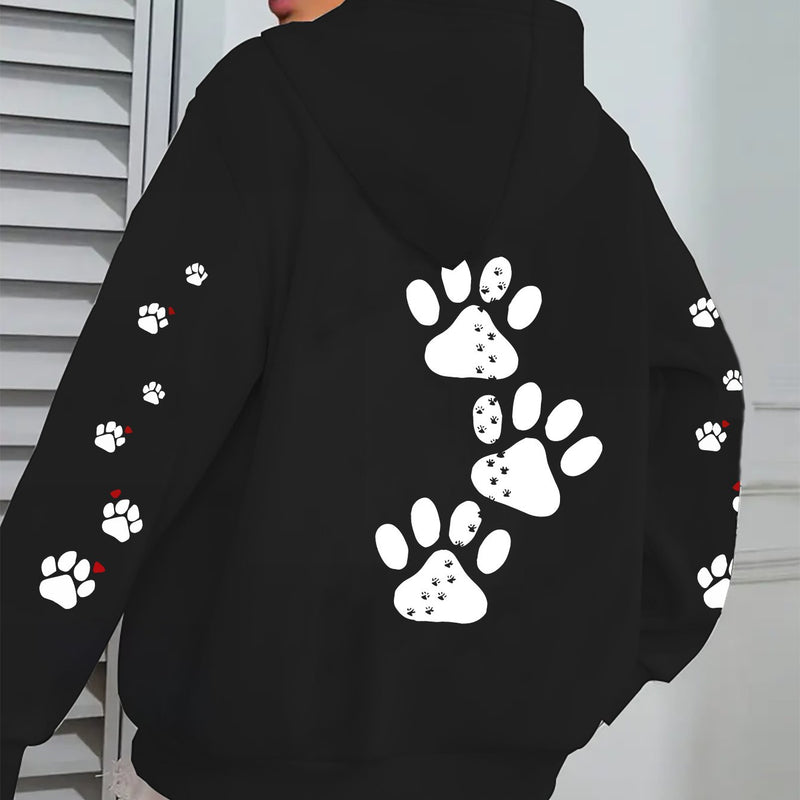 Women's Casual Hoodie with Dog Paw Print Back Design.