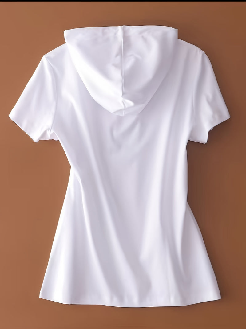 Summer New Korean Version Loose Short Sleeve Thin Trendy Printed Hooded T-Shirt for Women.