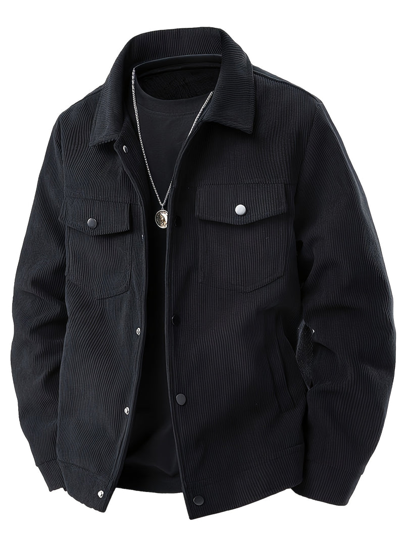 Men's Corduroy Cargo Jacket with Multiple Pockets - Polyester Casual Workwear.