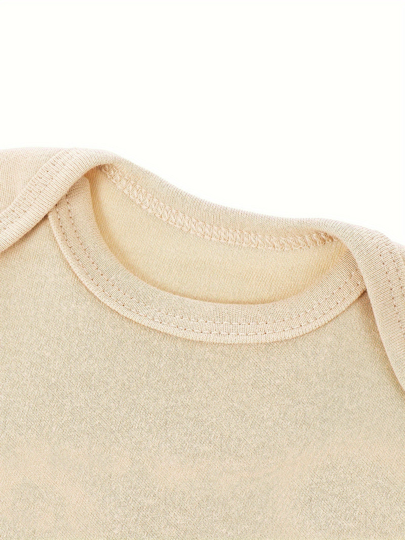 Baby Bodysuit - Soft Beige Short Sleeve Round Neck Romper.