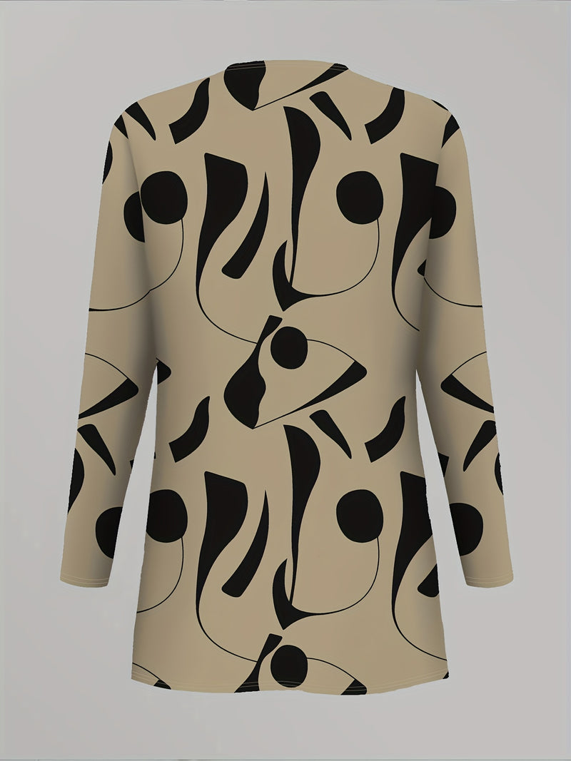 3pcs Women's Set: Abstract Print Cardigan with Vest Top and Elegant Casual Pants.