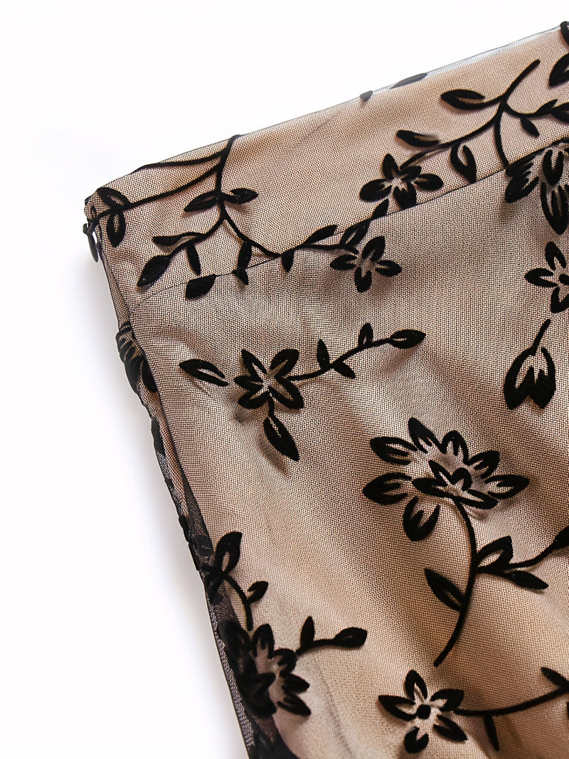 Elegant New High-Waisted Mesh Embroidered Skirt Loose A-Line Dress for Women.