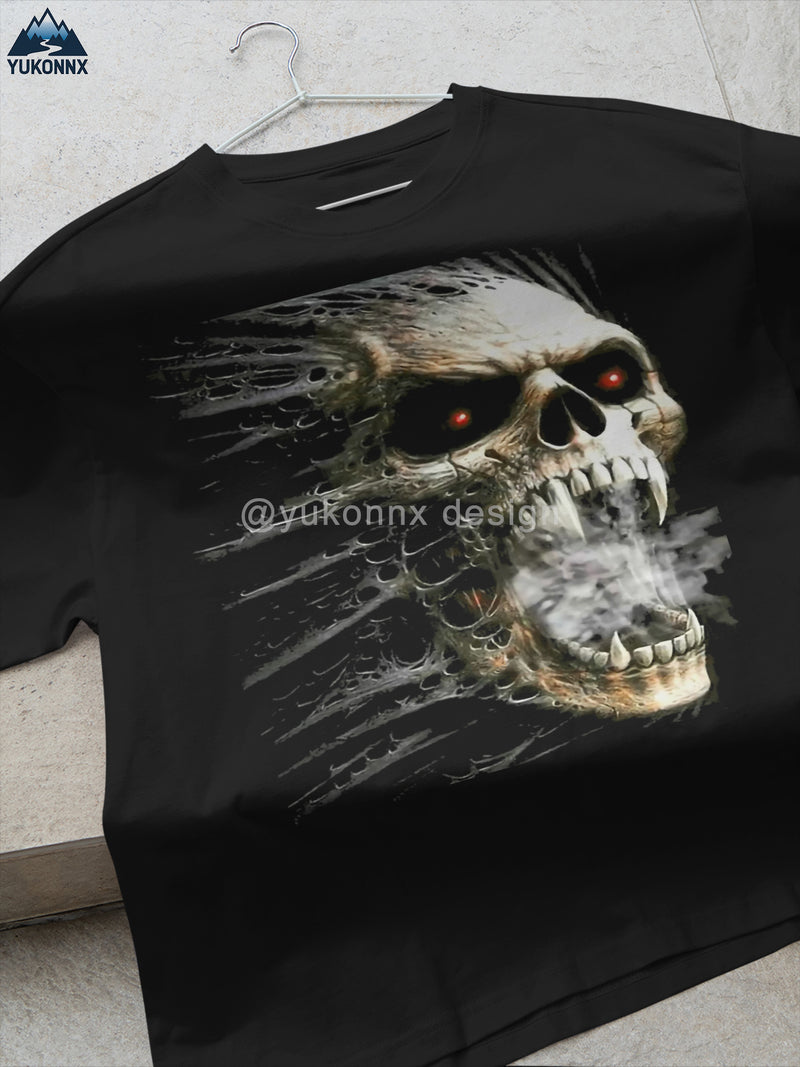 Men’s Cotton Gothic T-Shirt with Skull & Bones Print.