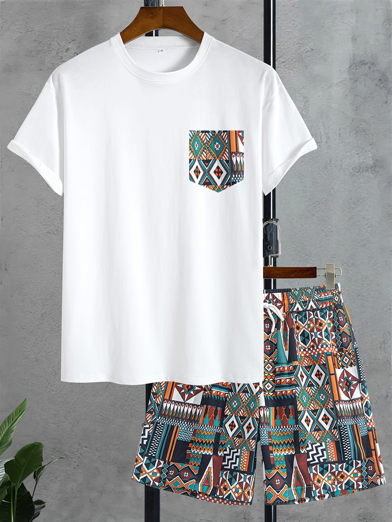Men’s Short Sleeve T-Shirt with Random Print Pocket.