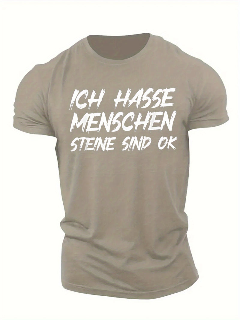 Men's Black "Ich Hasse Menschen Steine Sind Ok" Graphic T-Shirt.