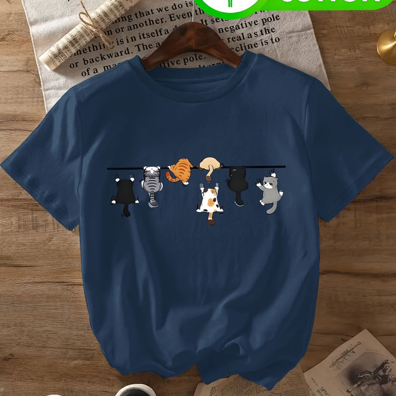 Women's T-Shirt with Cat Print for Spring/Summer.