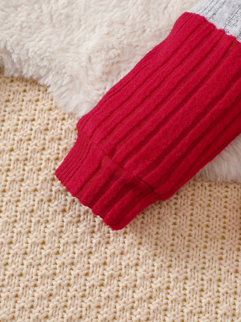 4pcs Children's -lined Color-blocked Irregular Ribbed Long-sleeve and Long-pants.