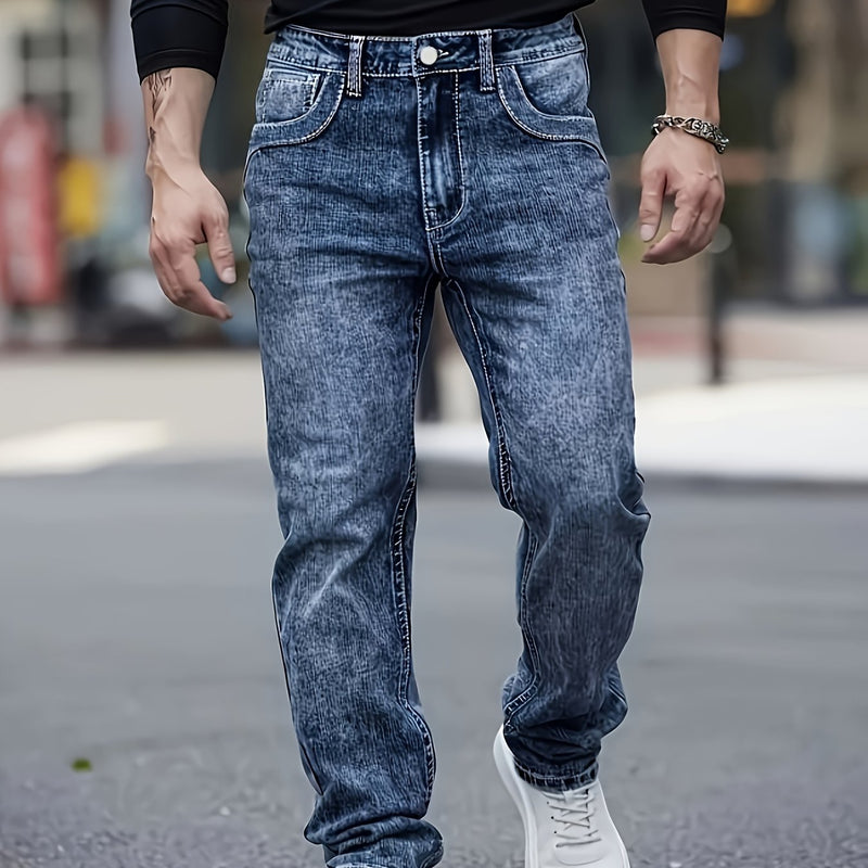 Men's Fashion Embroidered Back Pocket Stretch Straight-Leg Pants.