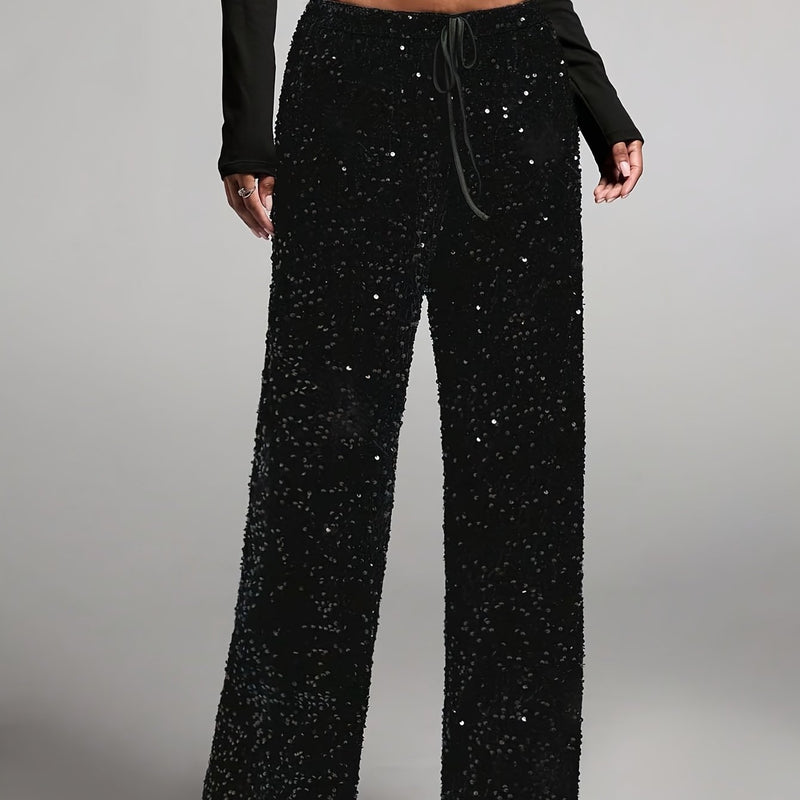 Women's Front-tie Bow Sequin Trousers, Elegant Targeted Style.