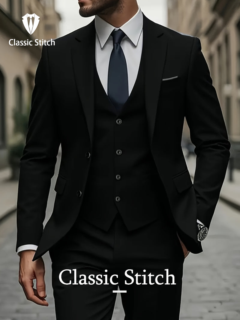 Men's Three-Piece Suit with a Sophisticated Notch Lapel.