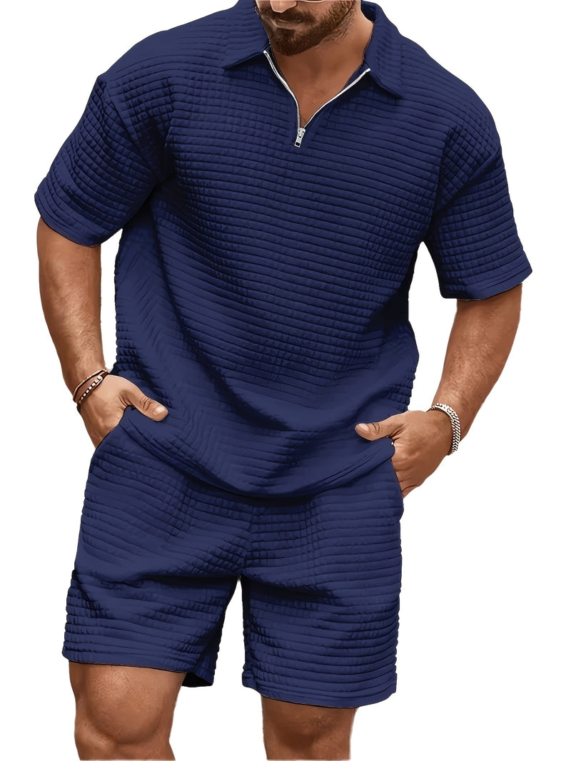2pcs Men's summer sports set - Waffle Fitness T-shirt and shorts.