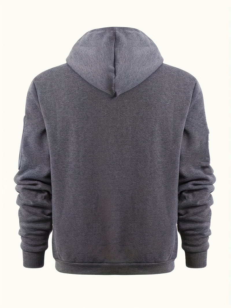 Men's Hoodie. Solid Color Long Sleeve Open Front Hooded Sweatshirt Jacket.
