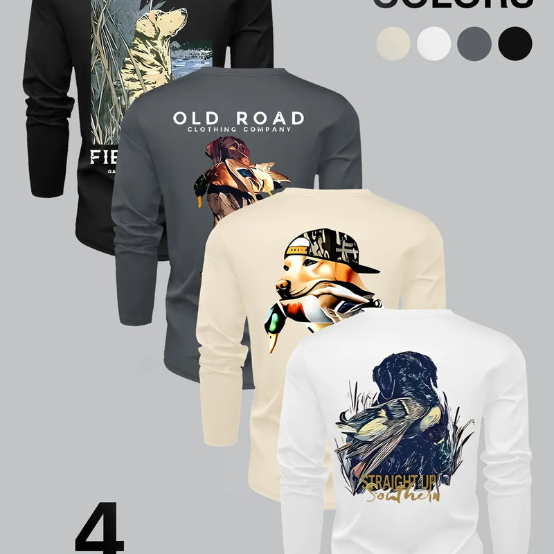 4pcs Men's Crew Neck Long Sleeve T-Shirts.