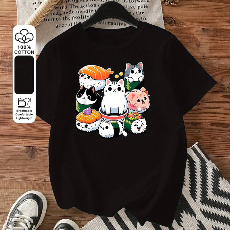 Women's Summer Casual Short Sleeve Round Neck T-Shirt.
