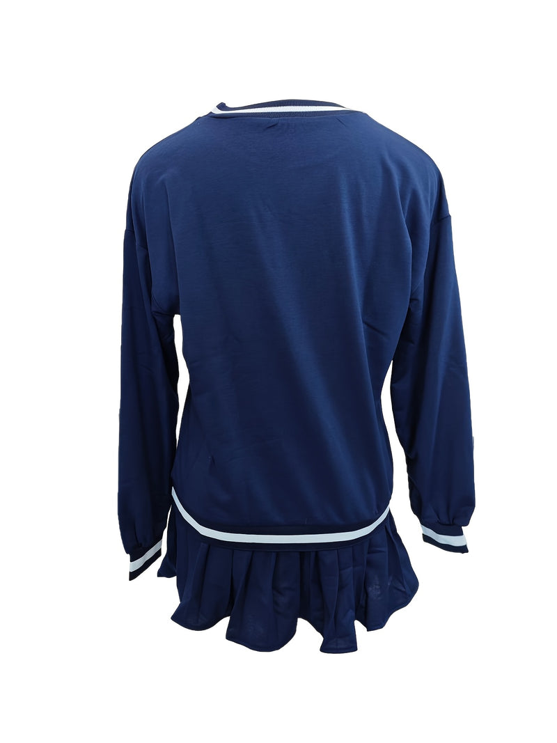 Women’s Printed Sweatshirt and Pleated Skirt Two-Piece Set.