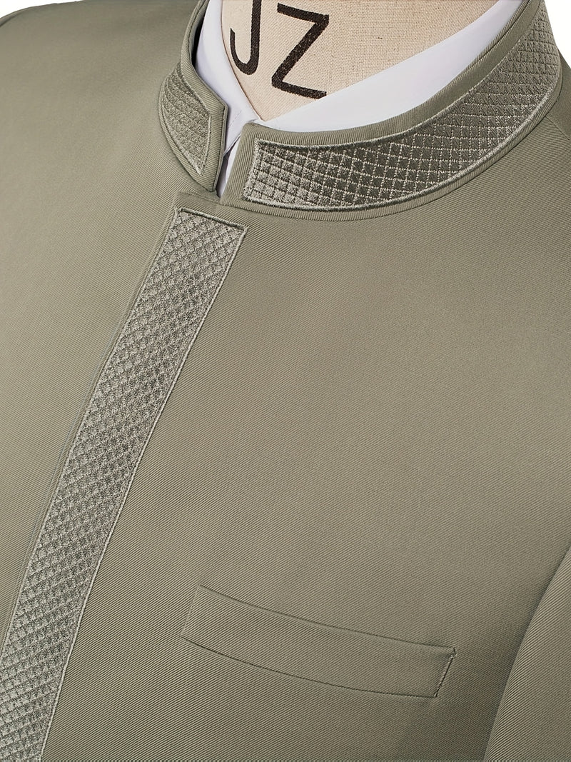 2pcs Men's Casual Zhongshan Suit with Stand Collar.