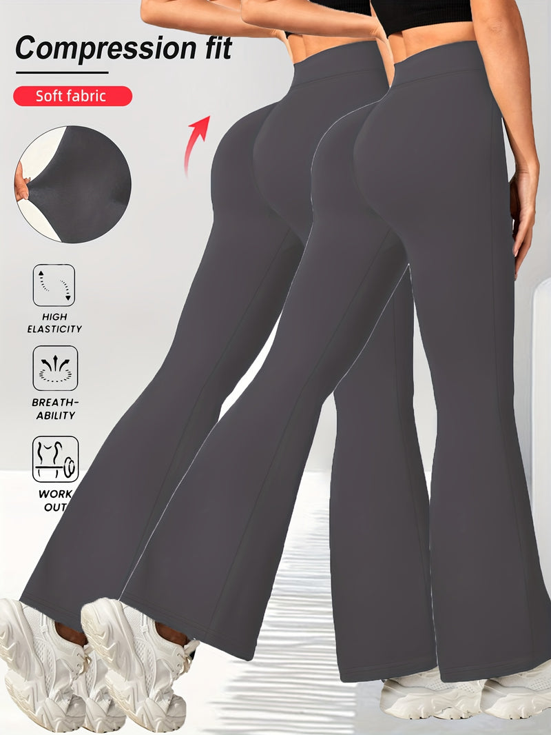 2pcs Women's High-Waisted Wide-Leg Bell-Bottom Tummy Control Pants.