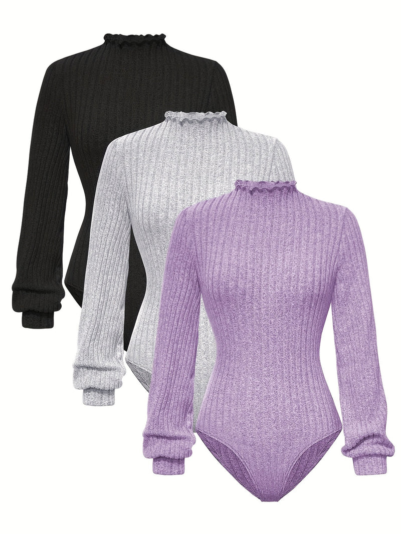 3pcs Women's Slim-Fit Layering Long Sleeve T-Shirts.