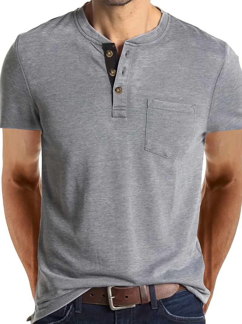 Men's Henley Round Neck Short Sleeve T-Shirt.