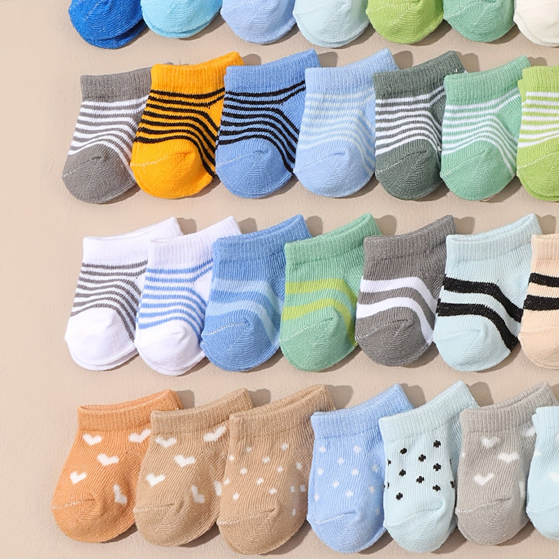 12 Pairs of Random Solid Color Polka Dot and Striped Short Socks.