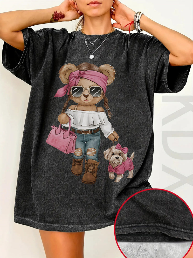 Women's Fashion Bear Print Short Sleeve T-Shirt.