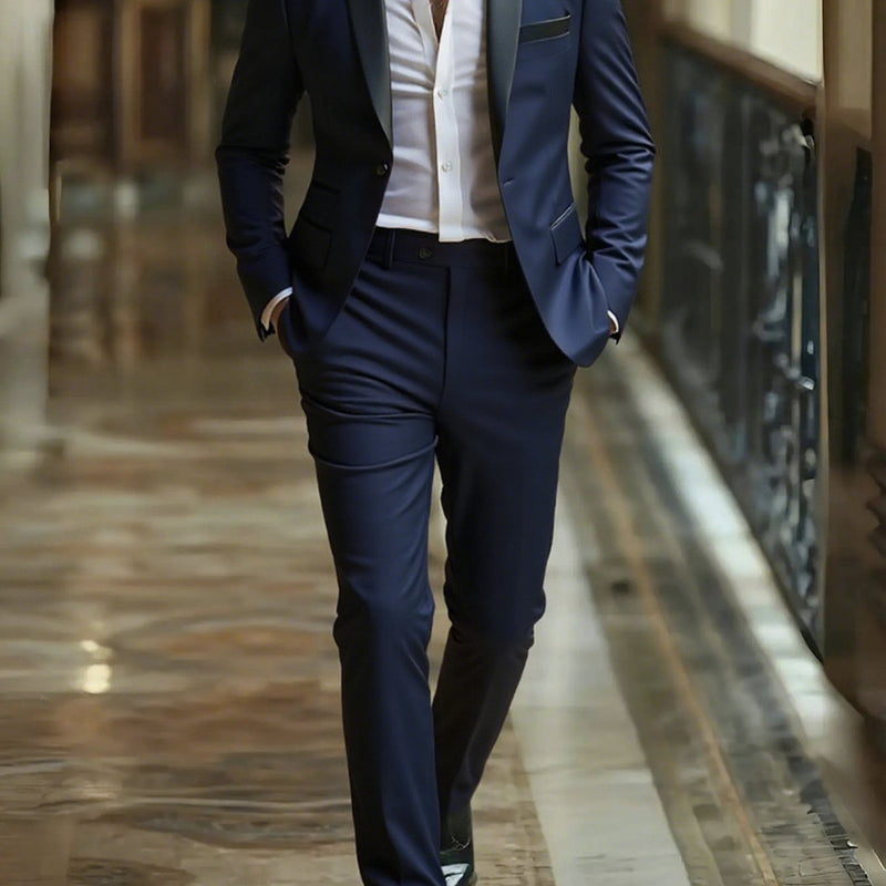 2pcs Men's Slim-Fit Black Suit Set.