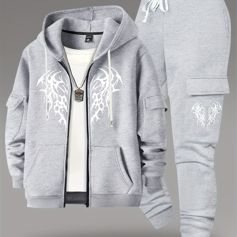 Men’s New Trendy Fashion Zip-Up Hoodie and Loose Cargo Pants.