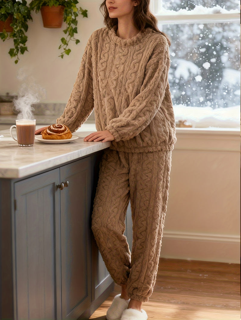 Women's Elegant 2pcs Set, Pants Set, Coral Loungewear, for Walking/ Casual.