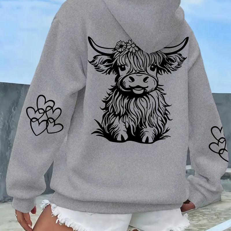 Women's Highland Cow Print Hoodie.