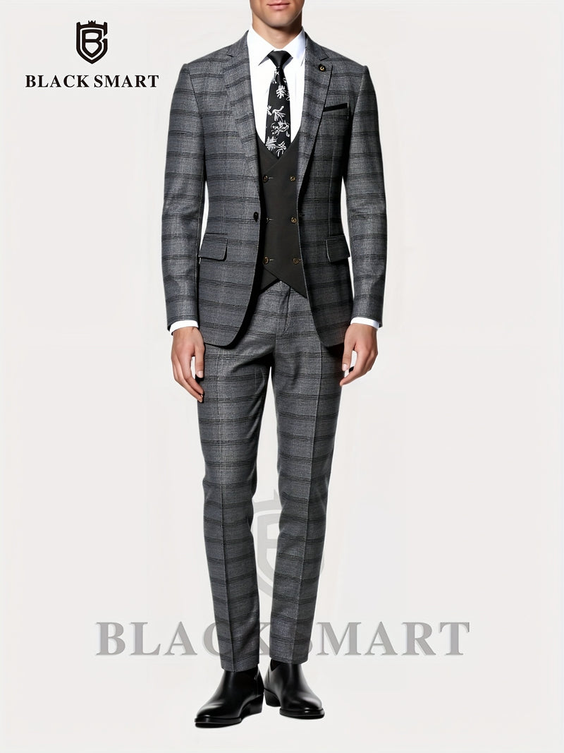 3pcs Men's Suit Set Includes Only Blazer + Vest + Trousers.