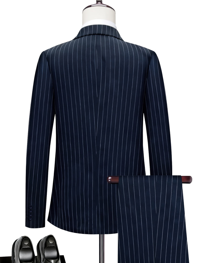 Men's Business Striped Suit, Double-Breasted Two-Piece.