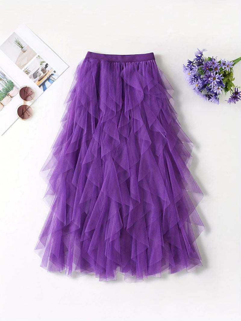 Chic Elegance, Elegant High-Waist A-Line Tulle Skirt for Women.