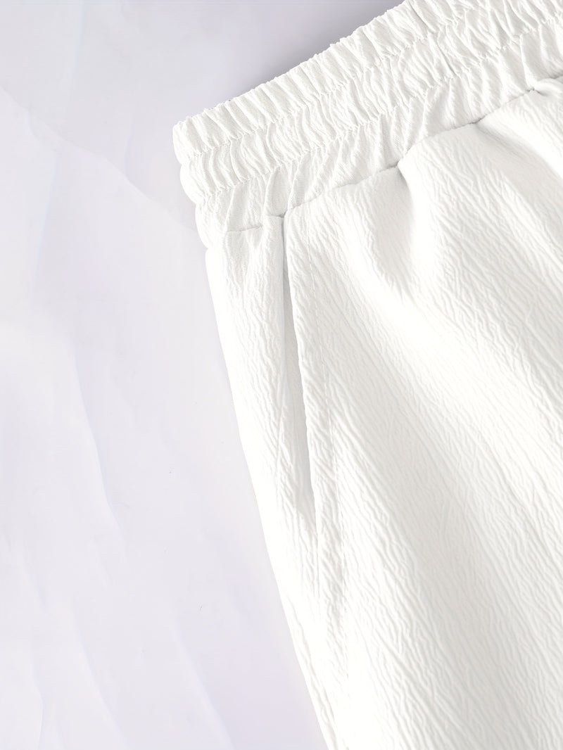 Men's Casual Solid Color Suit Collar Shirt and Trousers Set.