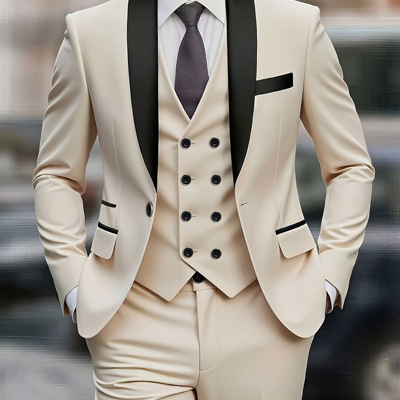 A Men's Three-Piece Suit Consisting of a Blazer, Vest, And Trousers.