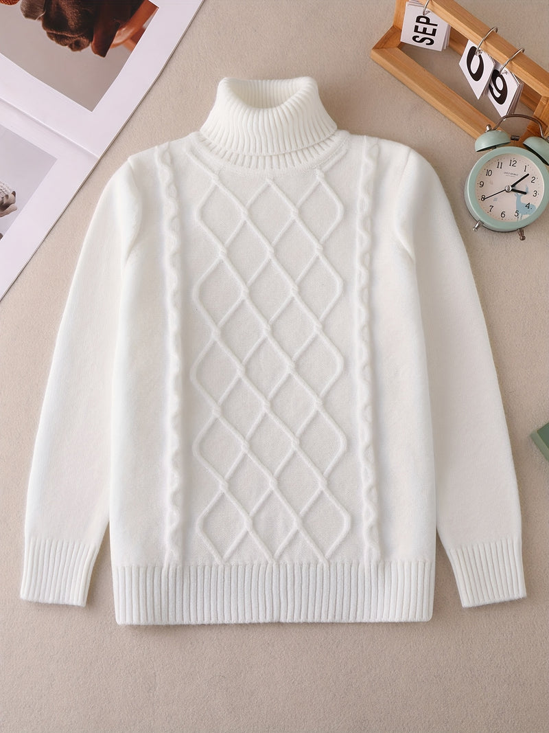 Kids High Neck Sweater for Boys and Girls, Solid Color Knitwear.