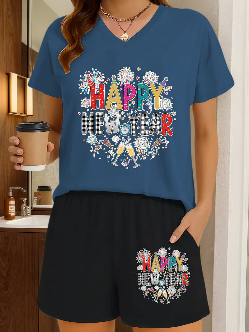 2pcs Women's Y2K Elegant V-Neck Short-Sleeve Blouse & Matching Shorts.