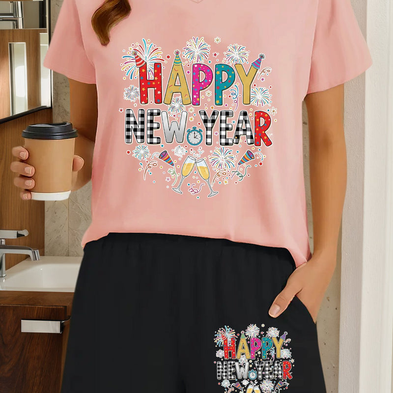 2pcs Women's Y2K Elegant V-Neck Short-Sleeve Blouse & Matching Shorts.