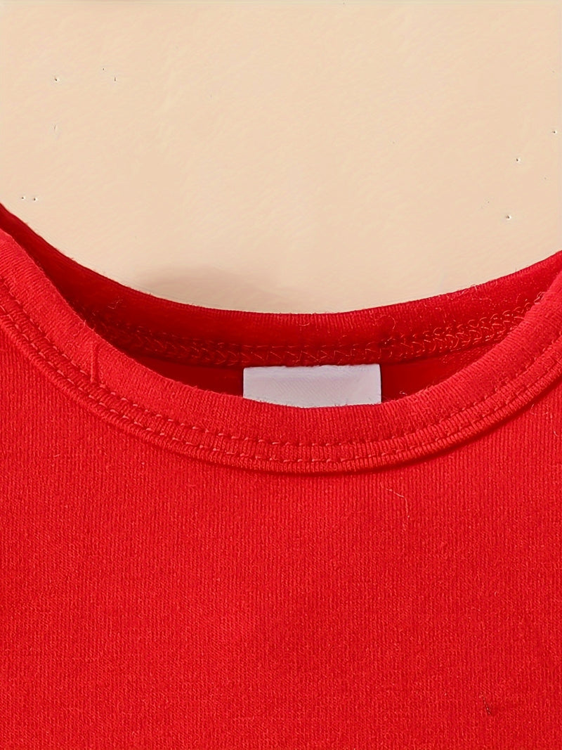 3pcs Cute Bear Heart Pattern Short Sleeve Top and Skirt Set.